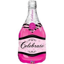 39" Bottle Celebrate Pink Bubbly Wine, Qualatex 15844