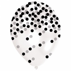 Baloane latex 28 cm confetti negre, Amscan 9901846, set 6 buc