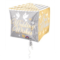 Cubez Shimmering Wedding Wishes Foil Balloon 38x 38 cm, Amscan 28779