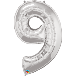 Number 9 Silver SuperShape Foil Balloon - 42", Qualatex 30433