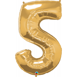 Number 5 Gold SuperShape Foil Balloon - 44", Qualatex 30489