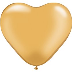 Baloane latex in forma de inima, Gold, 6", Qualatex 17726, set 100 buc